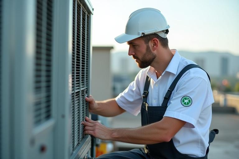 Técnico profesional realizando revisión de sistema HVAC